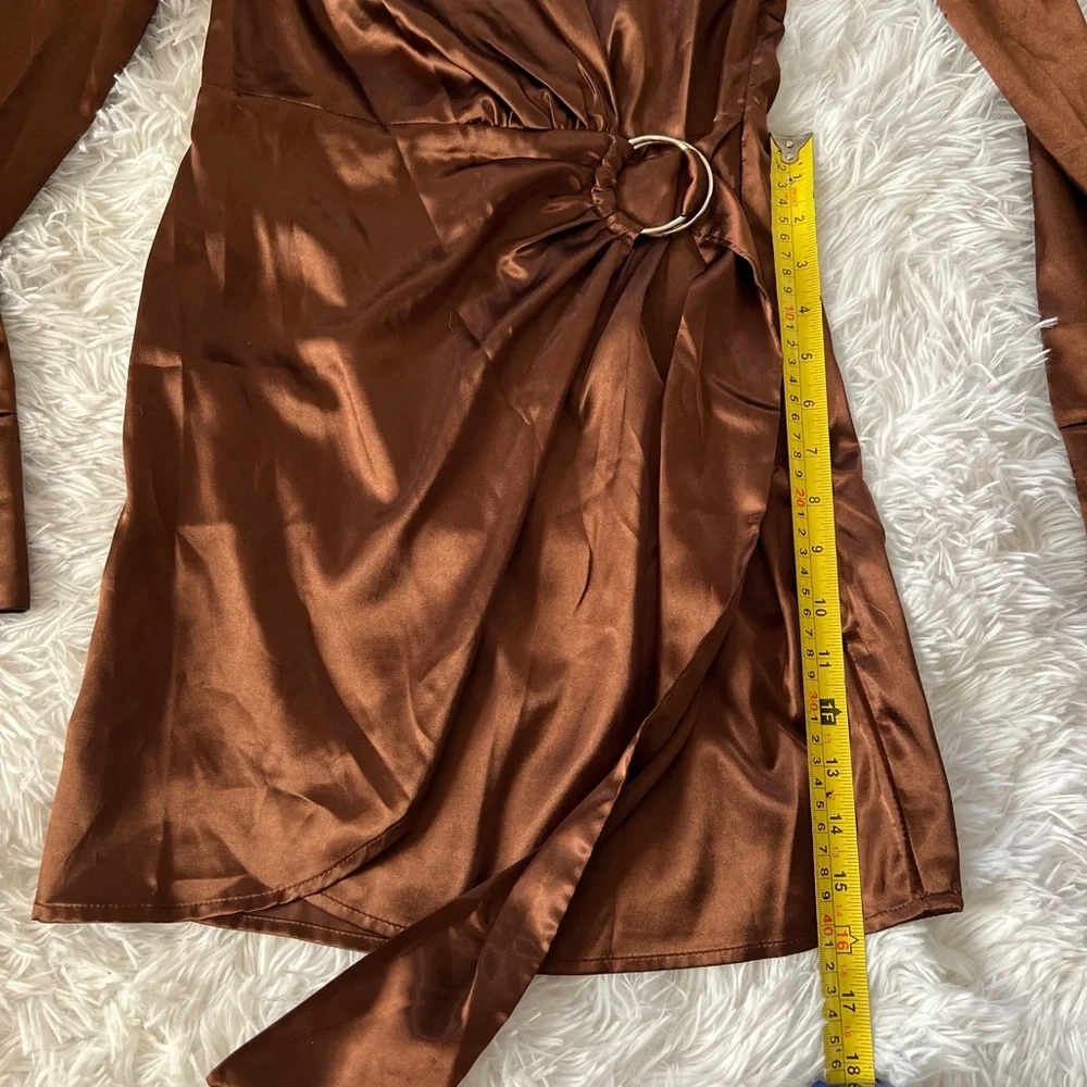 Satin Wrap Romper in Chocolate Brown - Picture 2 of 5